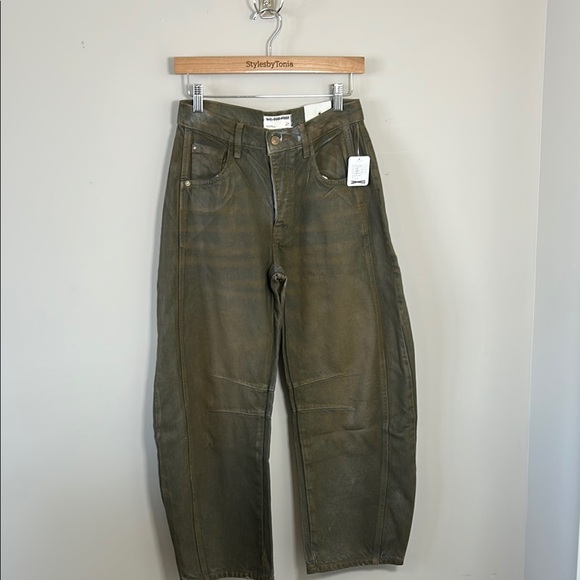 Free People We The Free Good Luck Coated Mid Rise Barrel Jean Vegan Sz 24 NEW - Picture 3 of 13